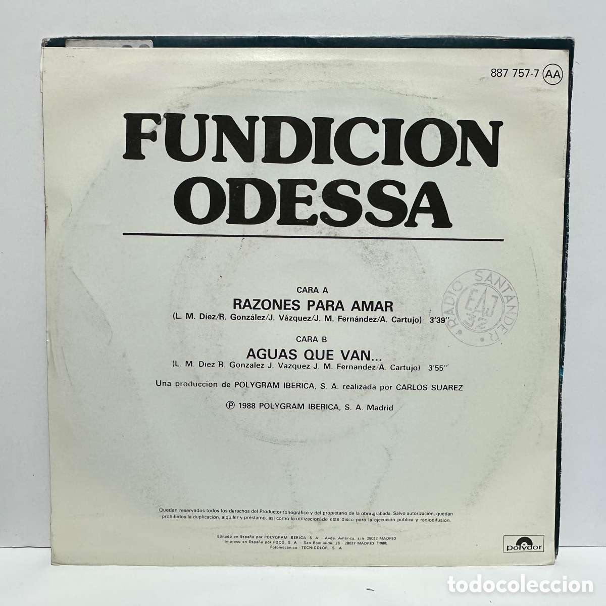 Discos de vinilo: Fundici&oacute;n Odessa - Razones Para Amar (7&rdquo;, Single) - Foto 2