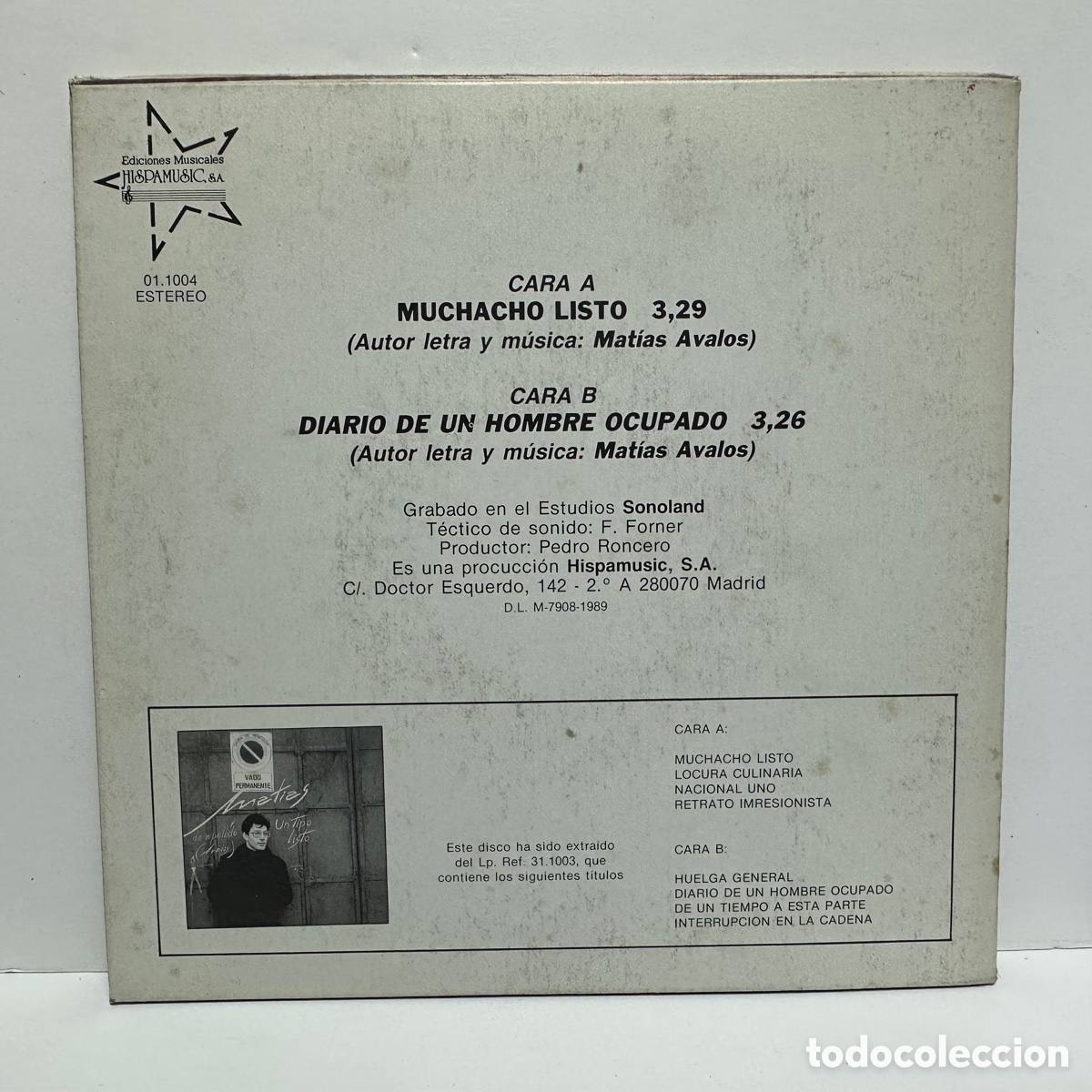 Discos de vinilo: Matias &Aacute;valos - Un Tipo Listo (7&rdquo;, Single) - Foto 2