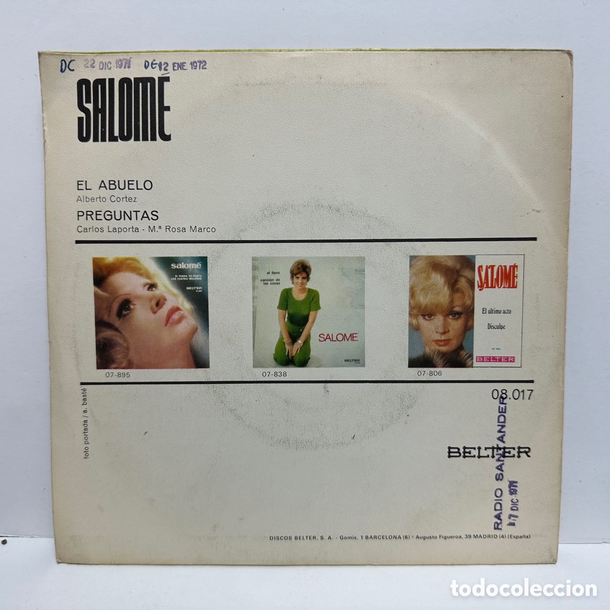 Discos de vinilo: Salom&eacute; - El Abuelo / Preguntas (7&rdquo;, Single) - Foto 2