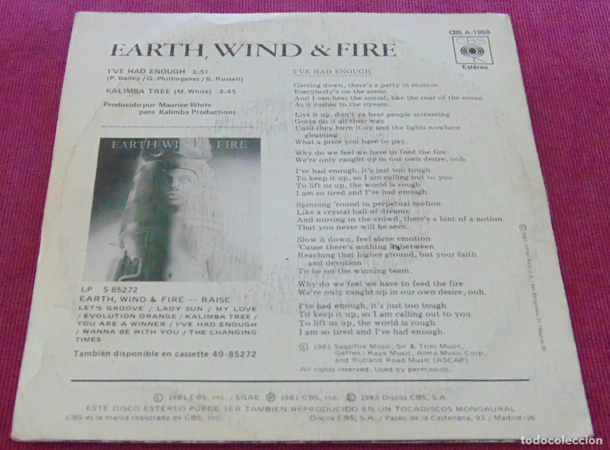 Discos de vinilo: Earth, Wind And Fire &ndash; Ive Had Enough - SINGLE 1982 - Foto 2