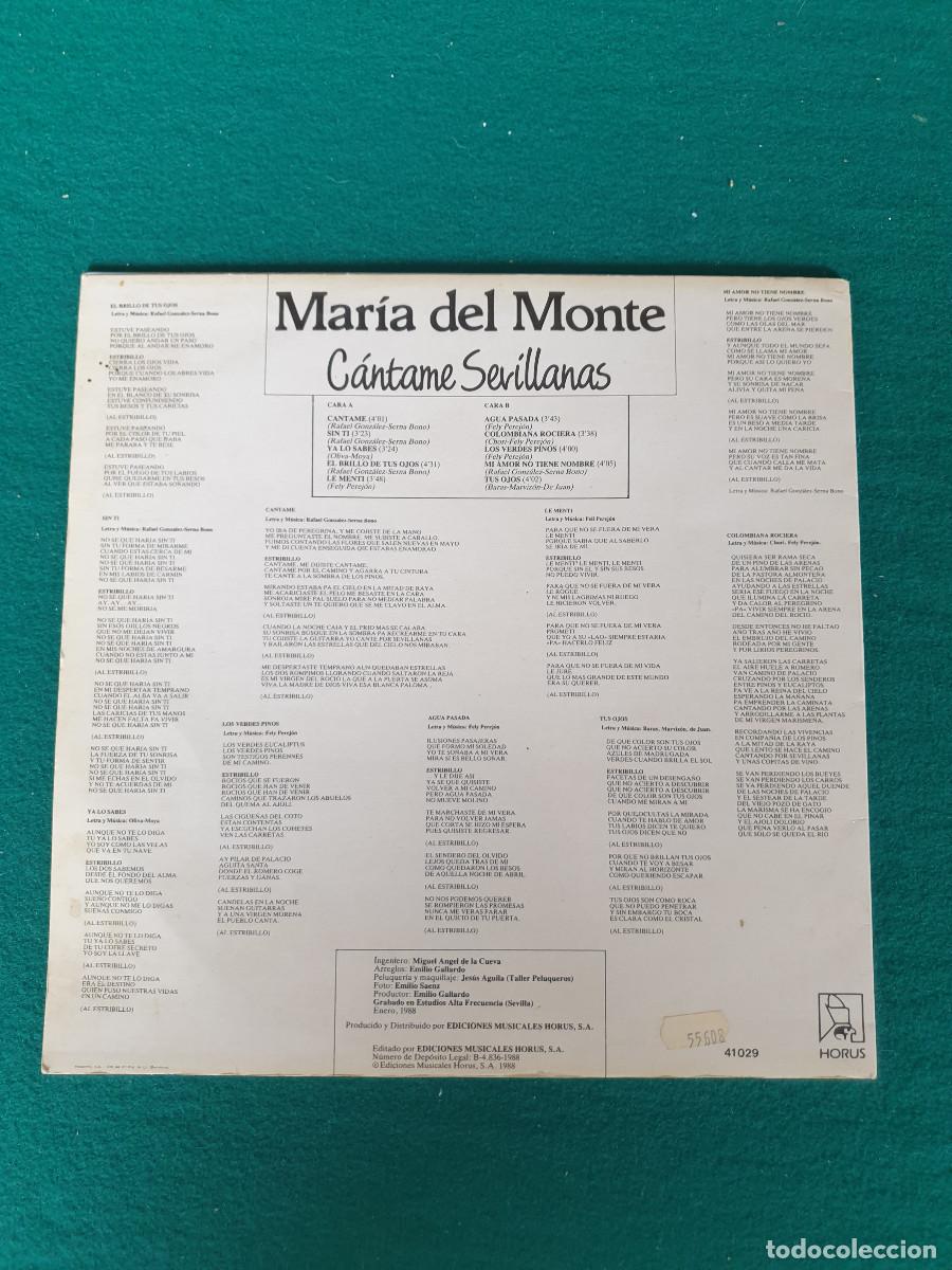 Discos de vinilo: Mar&iacute;a Del Monte &ndash; C&aacute;ntame Sevillanas - Foto 2