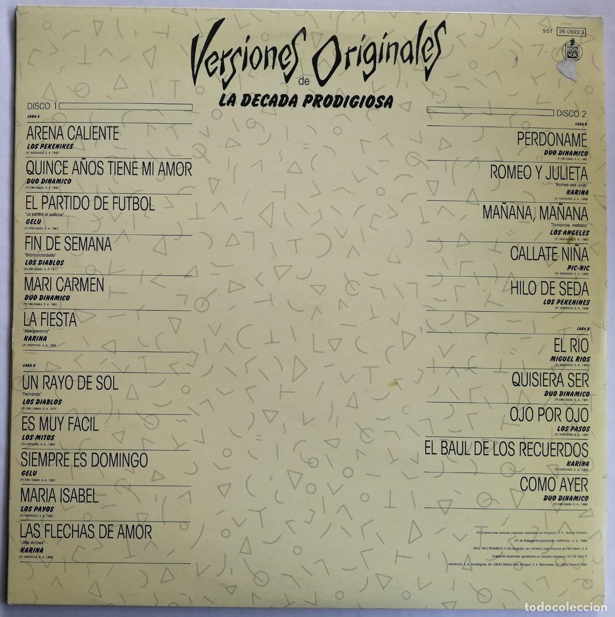 Discos de vinilo: Versiones Originales De La Decada Prodigiosa, Hispavox 557 26 0922 3 - Foto 4