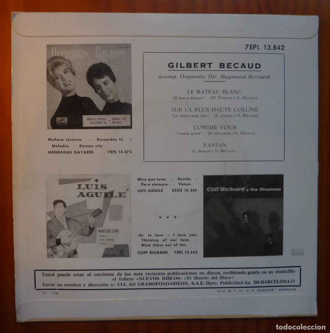 Discos de vinilo: GILBERT BECAUD // LE BATEAU BLANC+3 // 1962 // EP - Foto 2