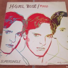 Discos de vinilo: MIGUEL BOSÉ - FUEGO / PANAMÁ CONNECTION. MAXI SINGLE, ED ESPAÑOLA 12” 45RPM 1983. BUEN ESTADO (VG)