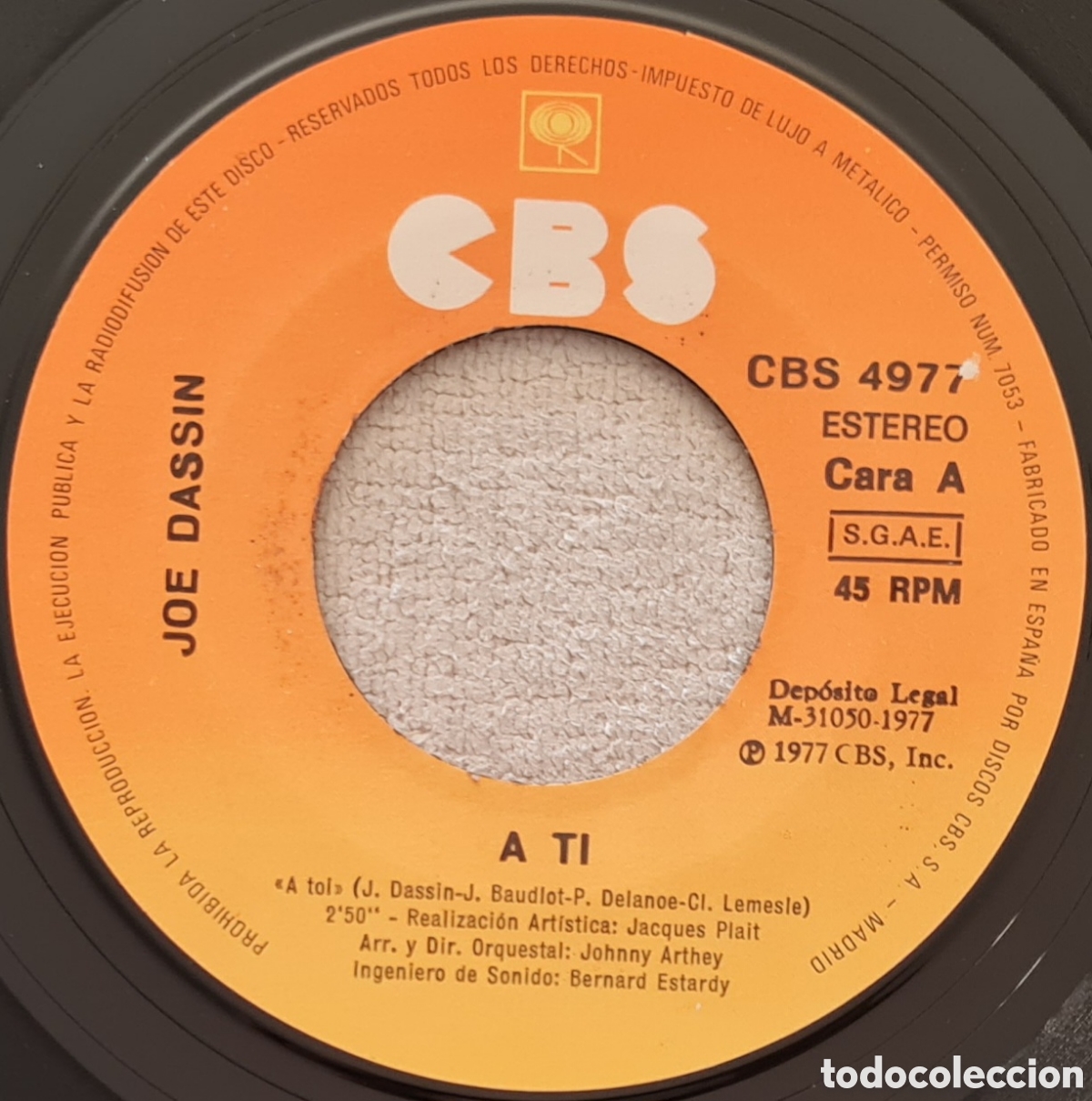 Discos de vinilo: SINGLE - JOE DASSIN - A TI &rdquo;A TOI&rdquo; - 1977 - Foto 3