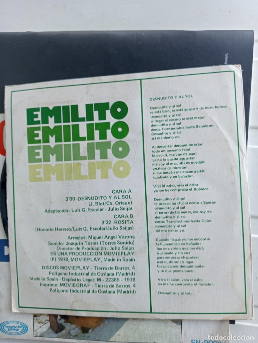 Discos de vinilo: Emilito - Desnudito Y Al Sol (7&rdquo;, Single) 1978 - Foto 2