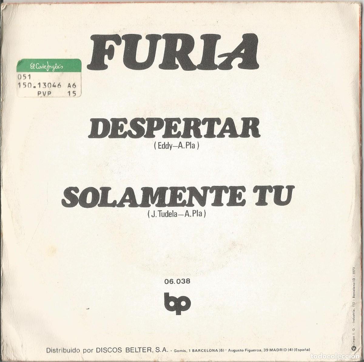 Discos de vinilo: FURIA. DESPERTAR / SOLAMENTE TU. BP 06.038. 1972 - Foto 2