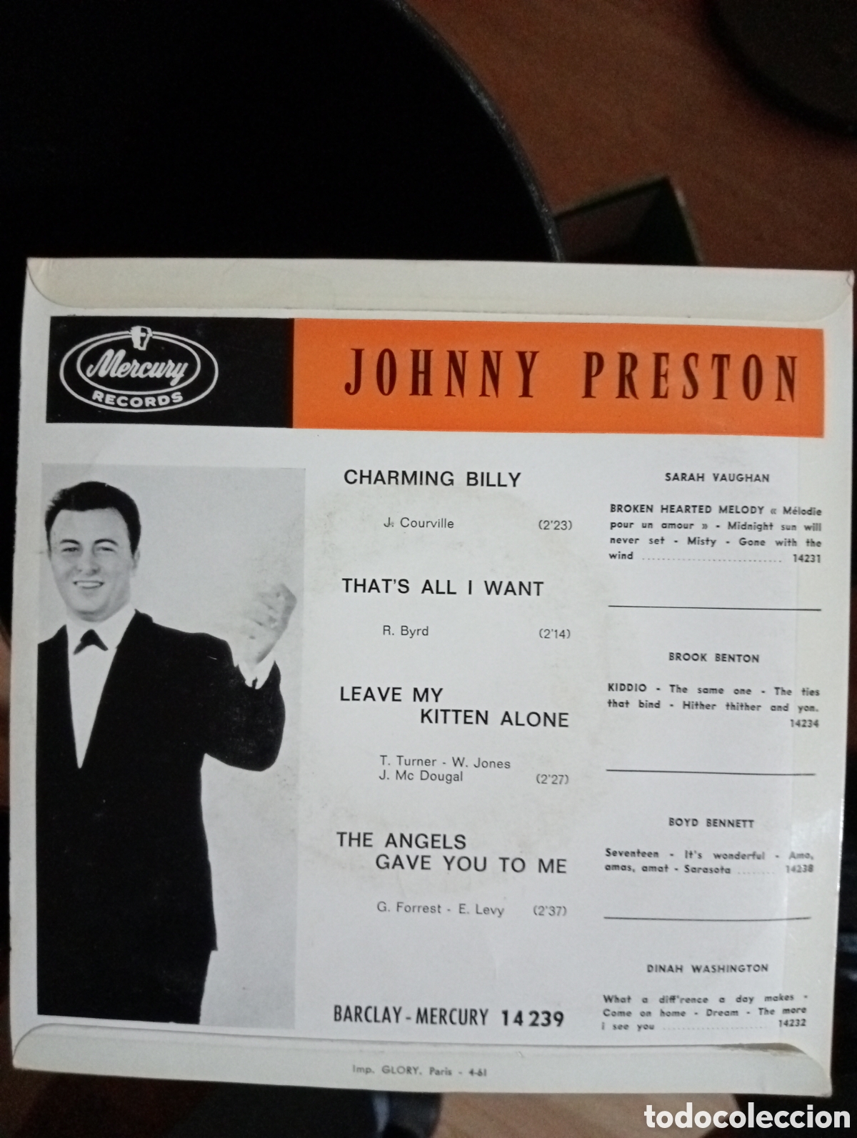 Discos de vinilo: Johnny Preston - Charming Billy (7&rdquo;, EP) 1961 - Foto 2