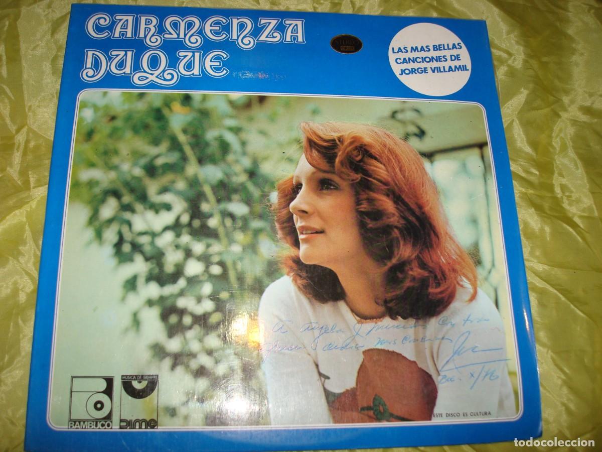 Disques de vinyle: CARMENZA DUQUE. CANTA A JORGE VILLAMIL. FIRMADO Y DEDICADO POR LA CANTANTE. COLOMBIA,1976. IMPECA(#)