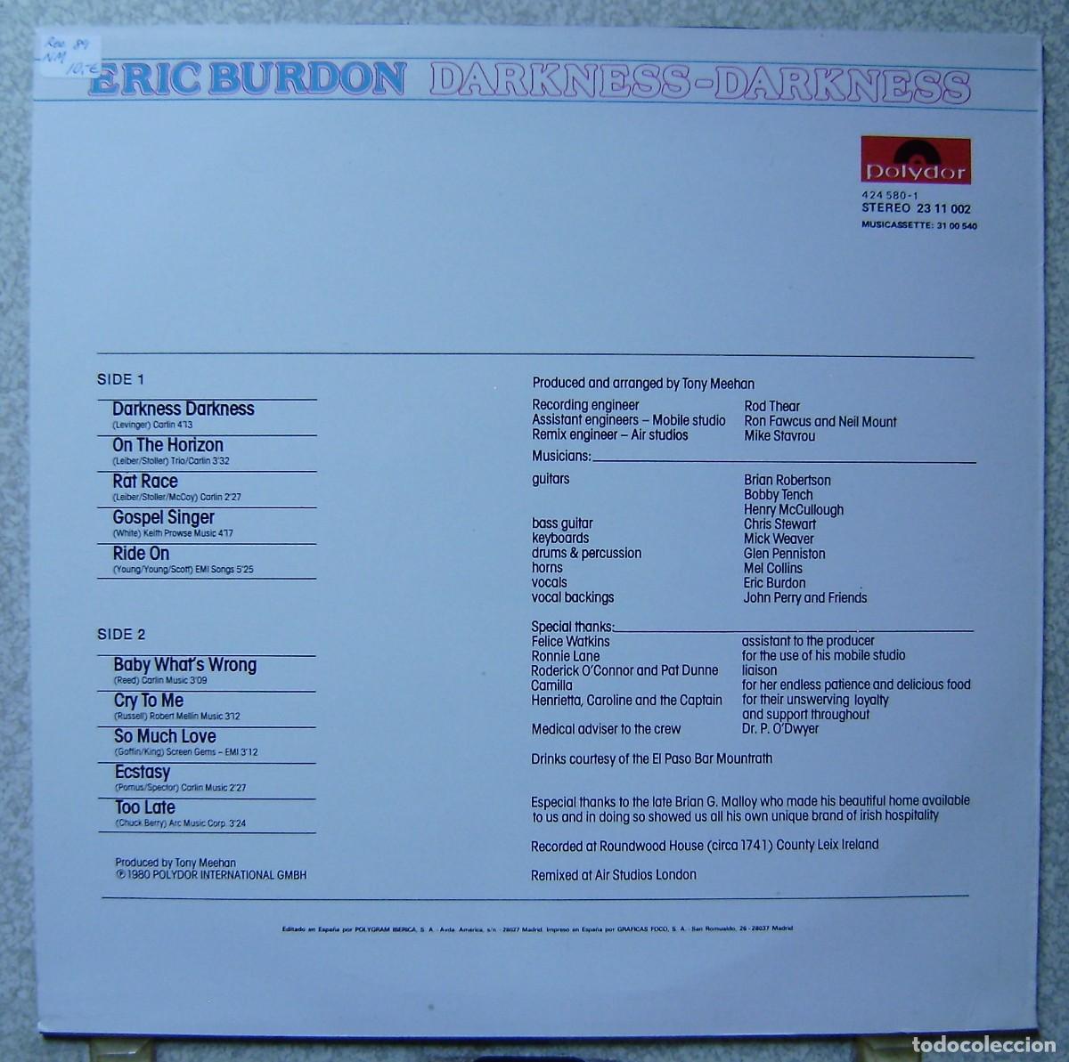 Discos de vinilo: ERIC BURDON.DARKNESS-DARKNESS...EX - Foto 2
