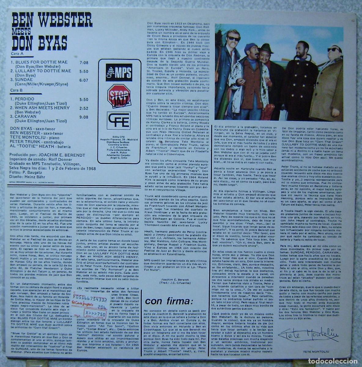 Discos de vinilo: BEN WEBSTER MEETS DON BYAS...EX - Foto 2