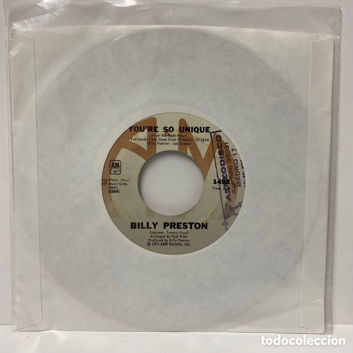 Discos de vinilo: Billy Preston - Youre So Unique (7&rdquo;, Single) - Foto 2