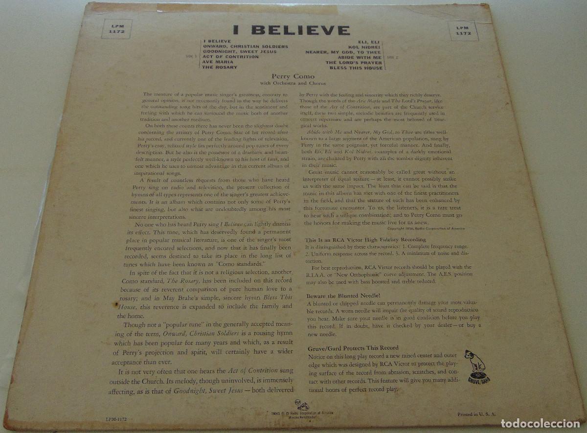 Discos de vinilo: PERRY COMO - I BELIEVE - LP USA - CON ORCHESTRA Y CHORUS - Foto 3