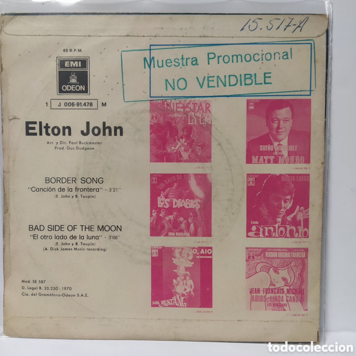 Discos de vinilo: Elton John - Border Song (7&rdquo;, Single) - Foto 2