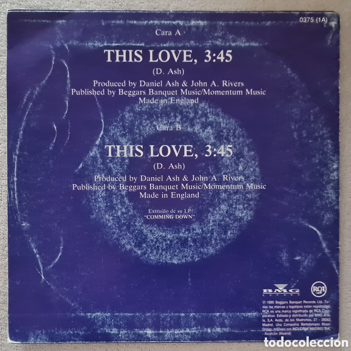 Discos de vinilo: SINGLE - DANIEL ASH - THIS LOVE - 1990 PROMO - Foto 2