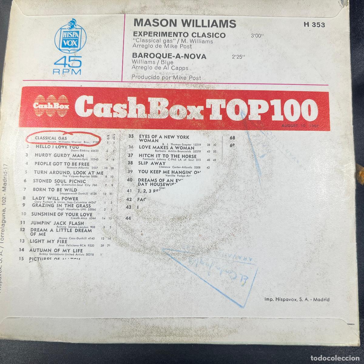 Discos de vinilo: MASON WILLIAMS - EXPERIMENTO CLASICO - SINGLE - Foto 2