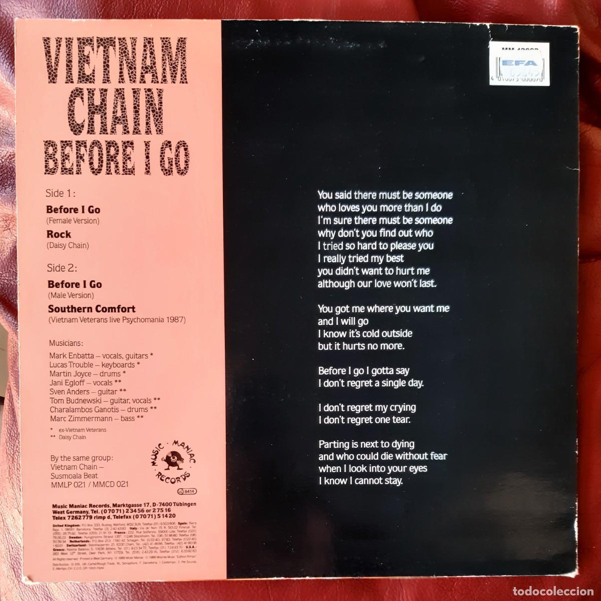Discos de vinilo: VIETNAM CHAIN - BEFORE I GO 12&rdquo; EP. - Foto 2