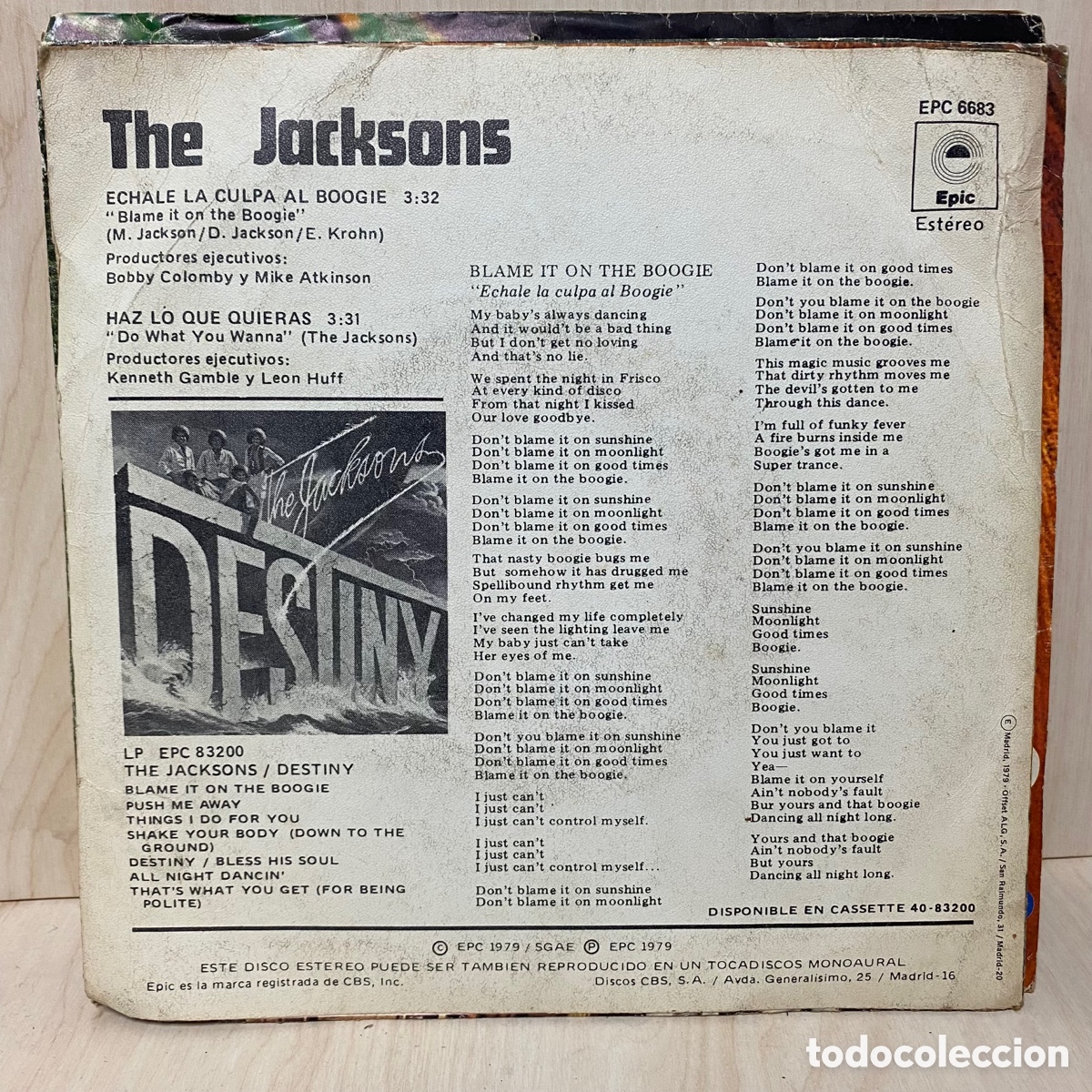 Discos de vinilo: The Jacksons - Echale La Culpa Al Boogie (7&rdquo;, Single) - Foto 2