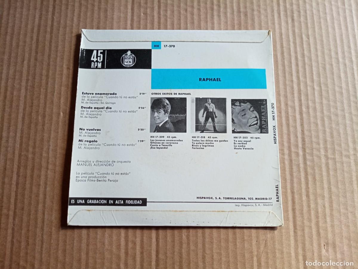 Discos de vinilo: RAPHAEL - ESTUVE ENAMORADO EP 4 TEMAS 1966 - Foto 4