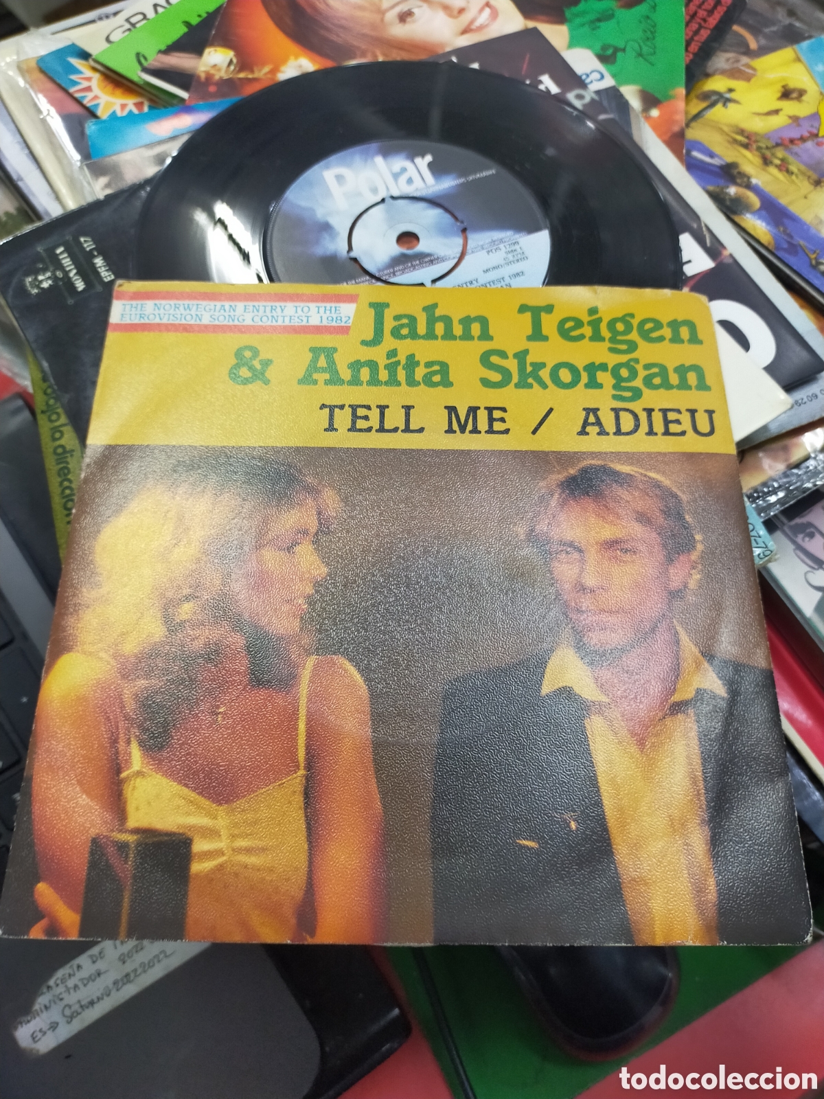 Discos de vinilo: Jahn teigen & Anita skorgan single tell me Suecia 1982 Eurovisi&oacute;n