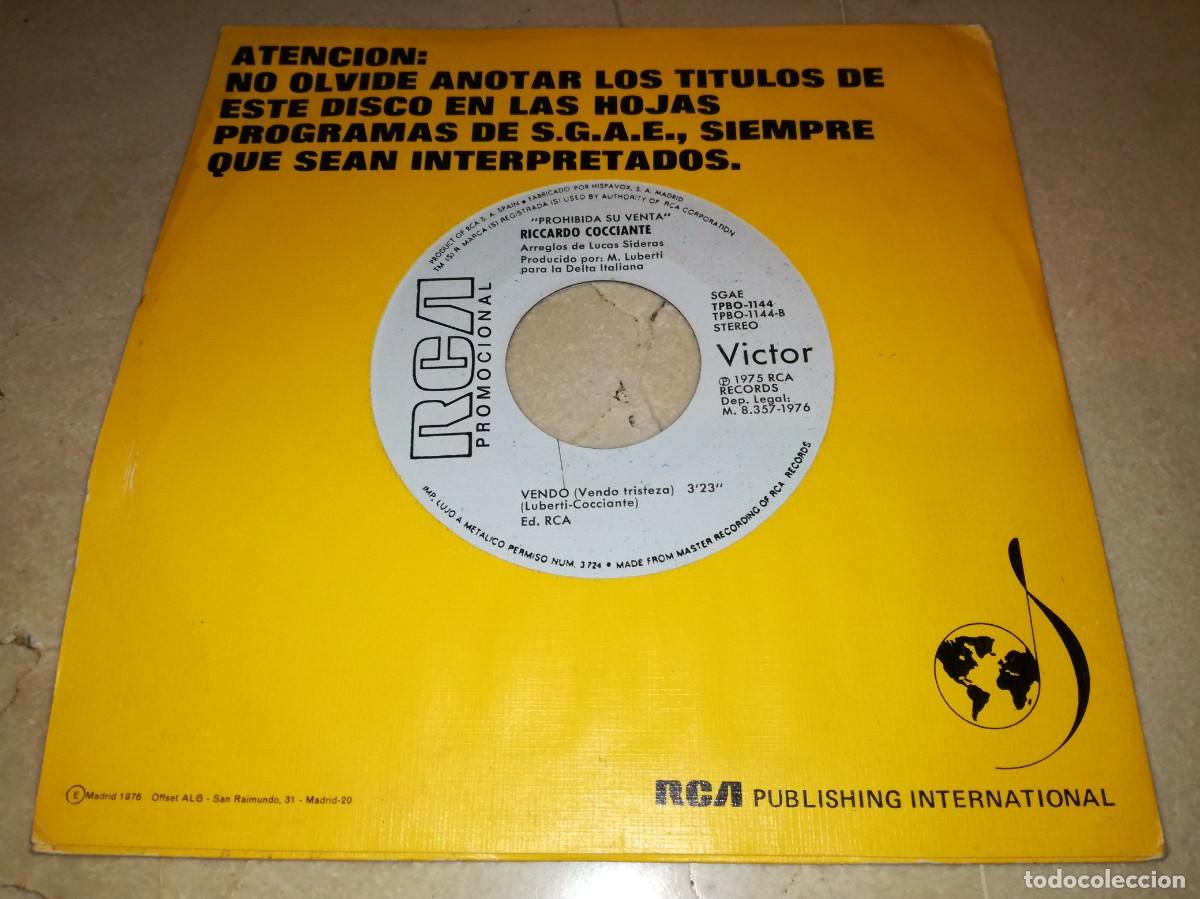 Disques de vinyle: SINGLE PROMOCIONAL DE RICCARDO COCCIANTE-L&acute;ALBA-VENDO-ORIGINAL ESPA&Ntilde;OL 1976