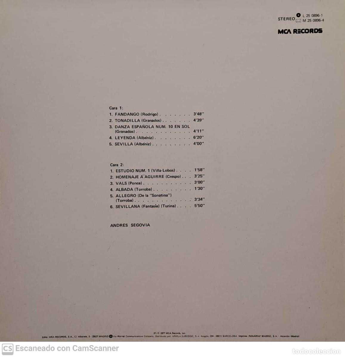 Discos de vinilo: Andres Segovia &lrm;&ndash; Espa&ntilde;a - Foto 2