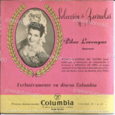 Discos de vinilo: SELECCION DE ZARZUELAS Nº 1, 1953. - PILAR LORENGAR