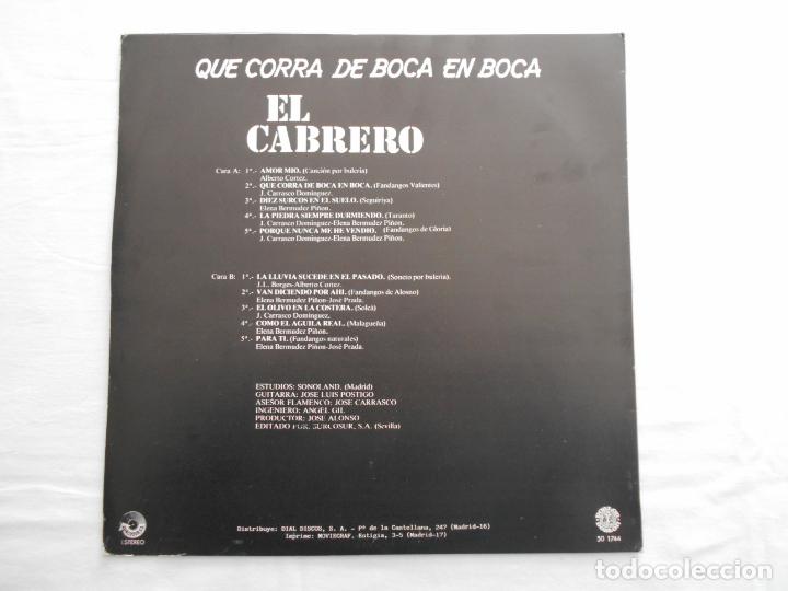 Discos de vinilo: LP EL CABRERO - QUE CORRA DE BOZA EN BOCA - Foto 2
