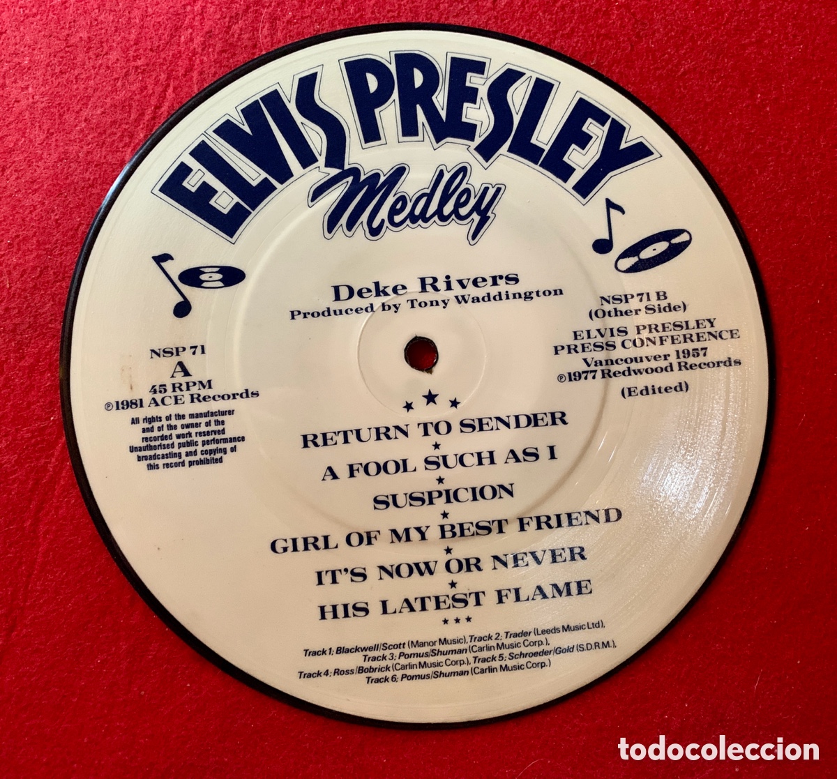 Discos de vinilo: Elvis Presley-Medley Single Picture 7&rdquo; - Foto 2
