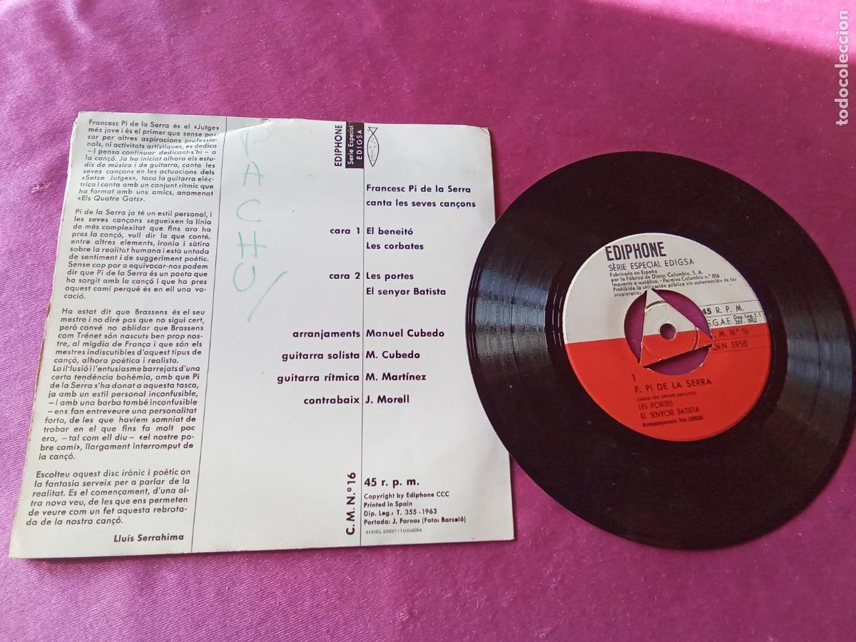 Discos de vinilo: FRANCESC PI DE LA SERRA ELS SETZE JUTGES CML3C2 - Foto 3