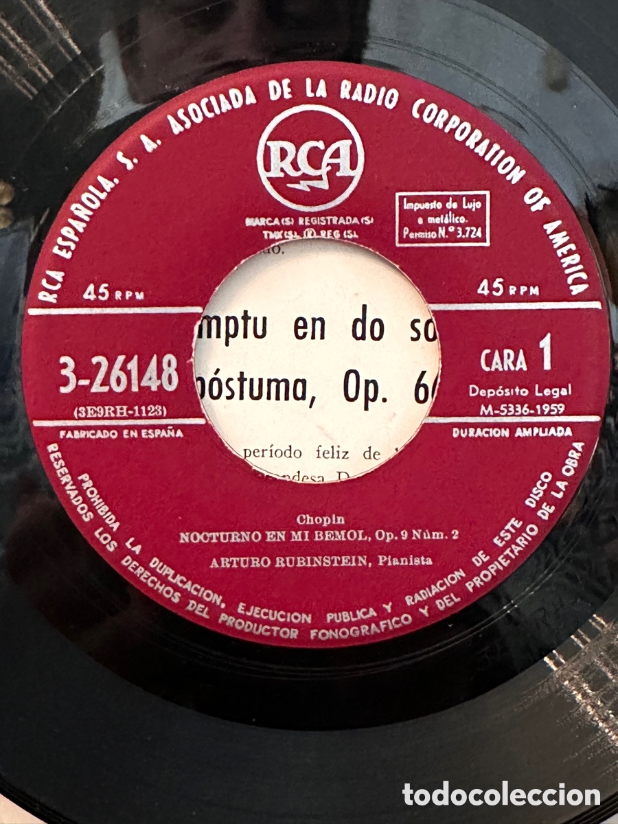 Discos de vinilo: RUBINSTEIN INTERPRETA CHOPIN - NOCTURNO EN MI BEMOL, OP. 9 N&ordm; 2 - SINGLE - Foto 3
