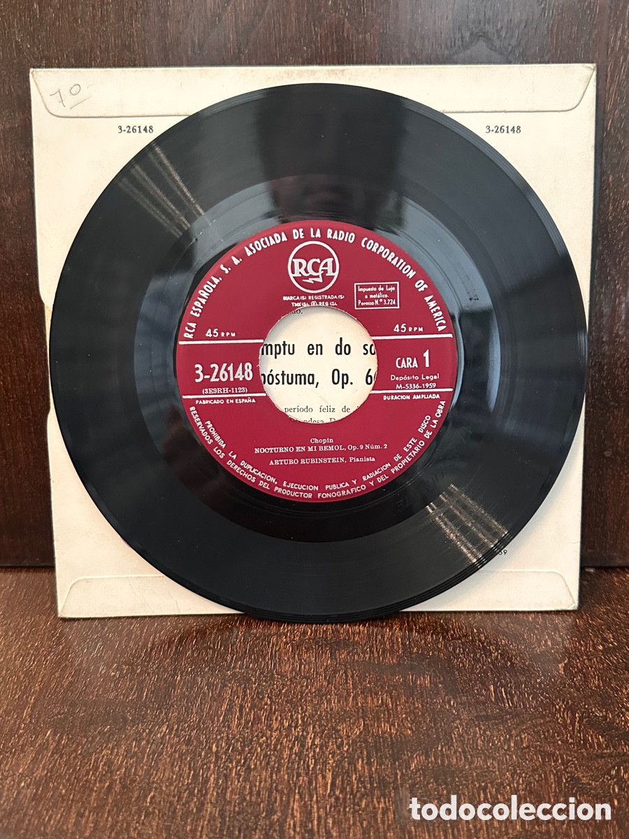 Discos de vinilo: RUBINSTEIN INTERPRETA CHOPIN - NOCTURNO EN MI BEMOL, OP. 9 N&ordm; 2 - SINGLE - Foto 4
