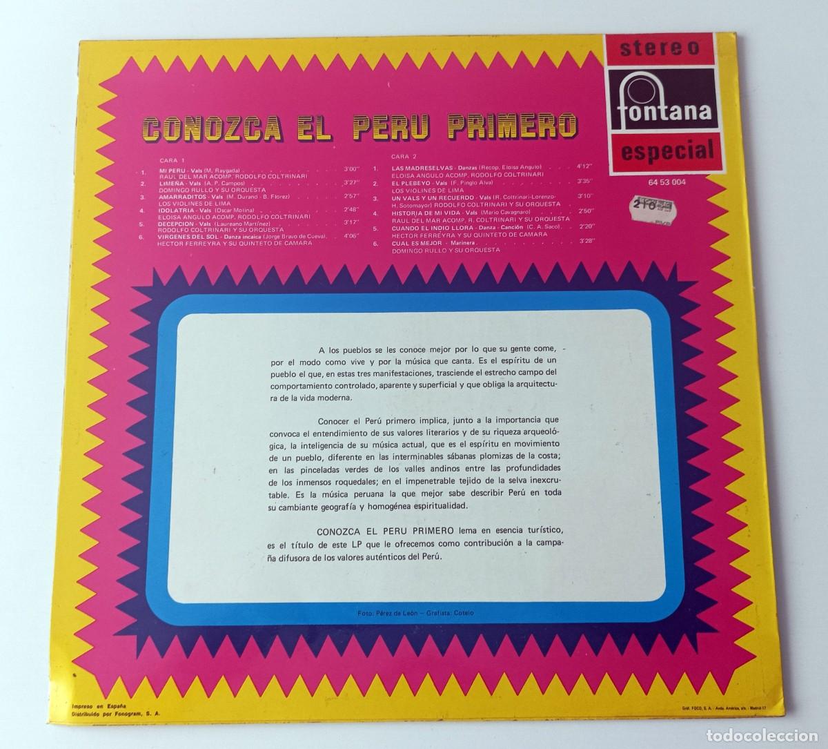 Discos de vinilo: LP FOLKLORE SUDAMERICANO - CONOZCA EL PERU PRIMERO - Foto 2