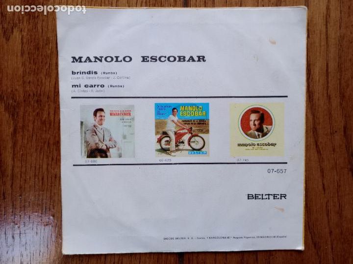 Discos de vinilo: Manolo Escobar - mi carro + brindis - Foto 2