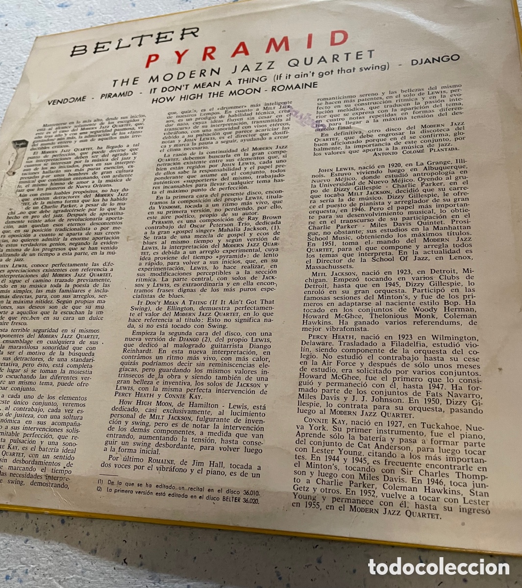 Discos de vinilo: The Modern Jazz Quartet. Pyramid. Lp 1960 - Foto 2