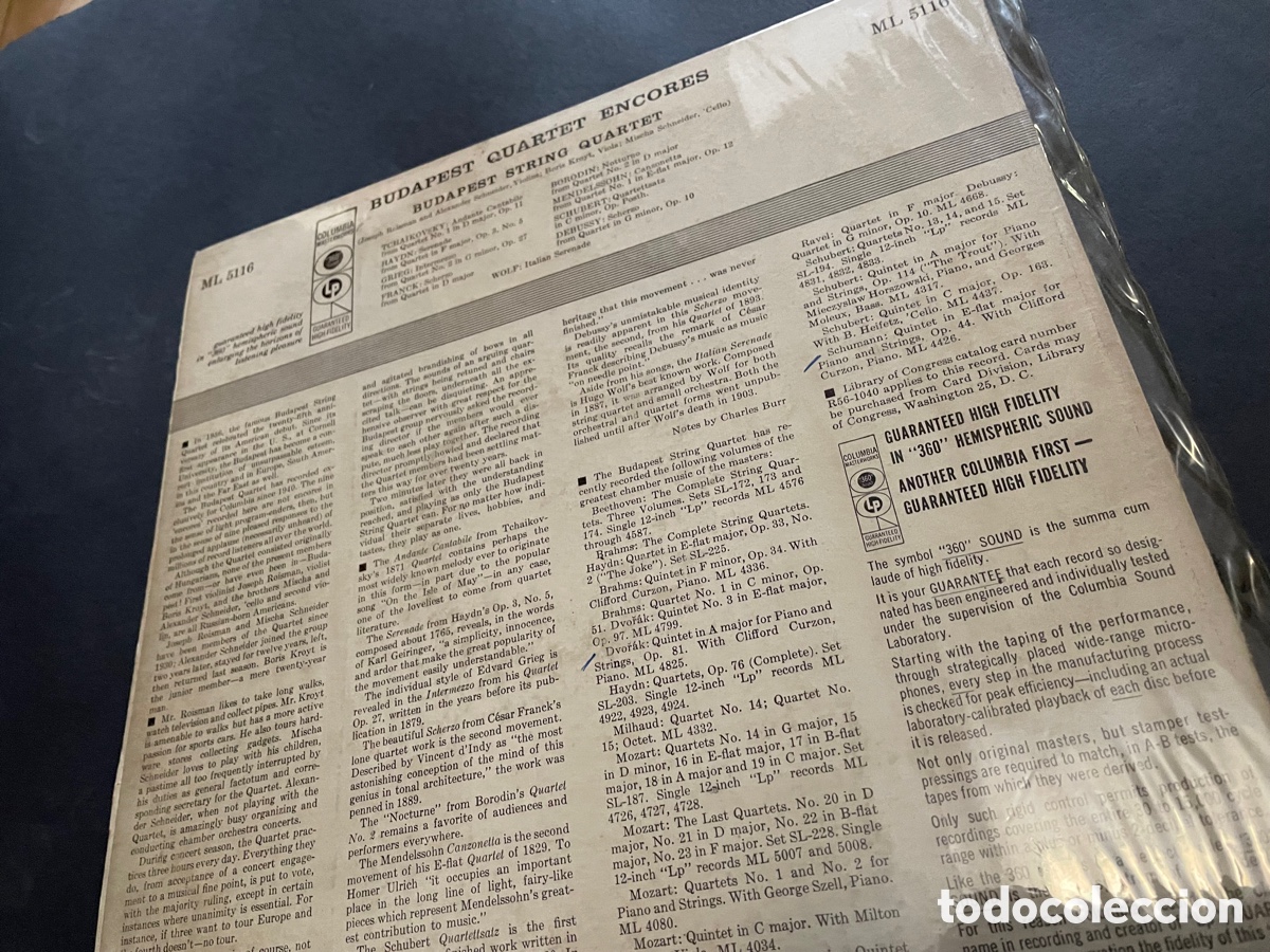 Discos de vinilo: Budapest String Quartet. Budapest Quartet Encores. Lp Columbia 1956 - Foto 2