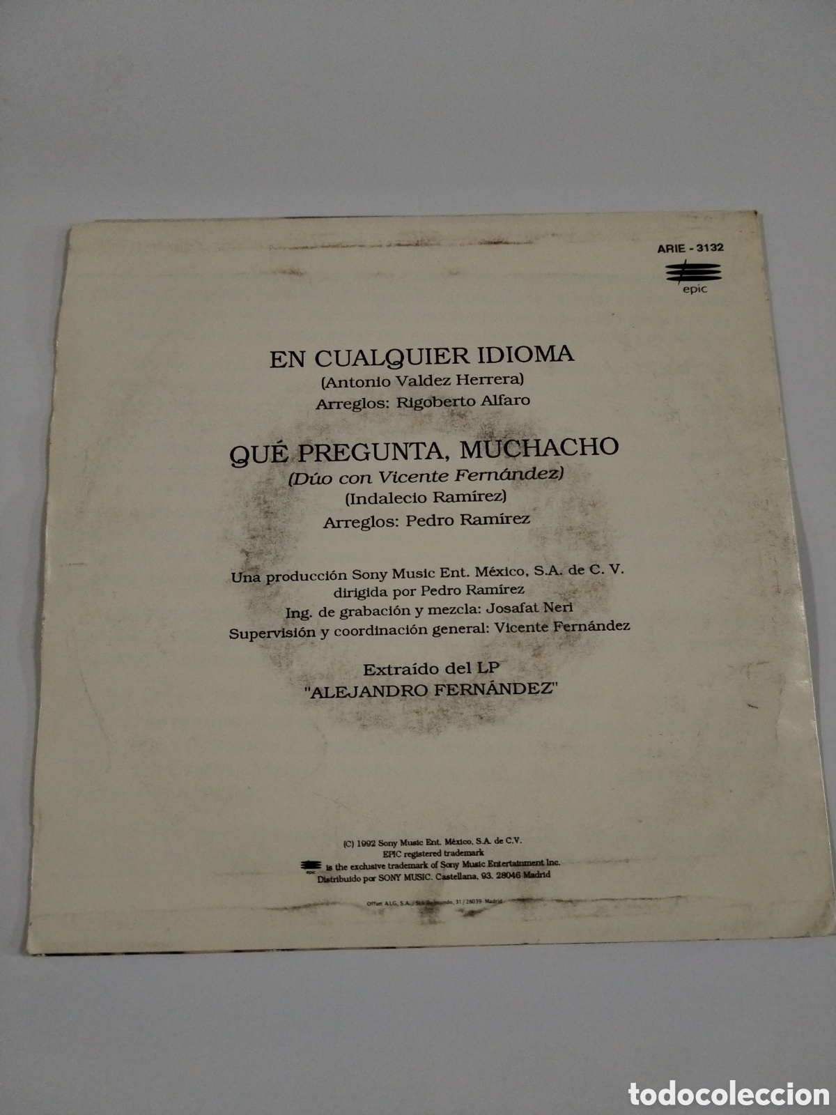 Discos de vinilo: ALEJANDRO FERNANDEZ / EN CUALQUIER IDIOMA - Foto 2