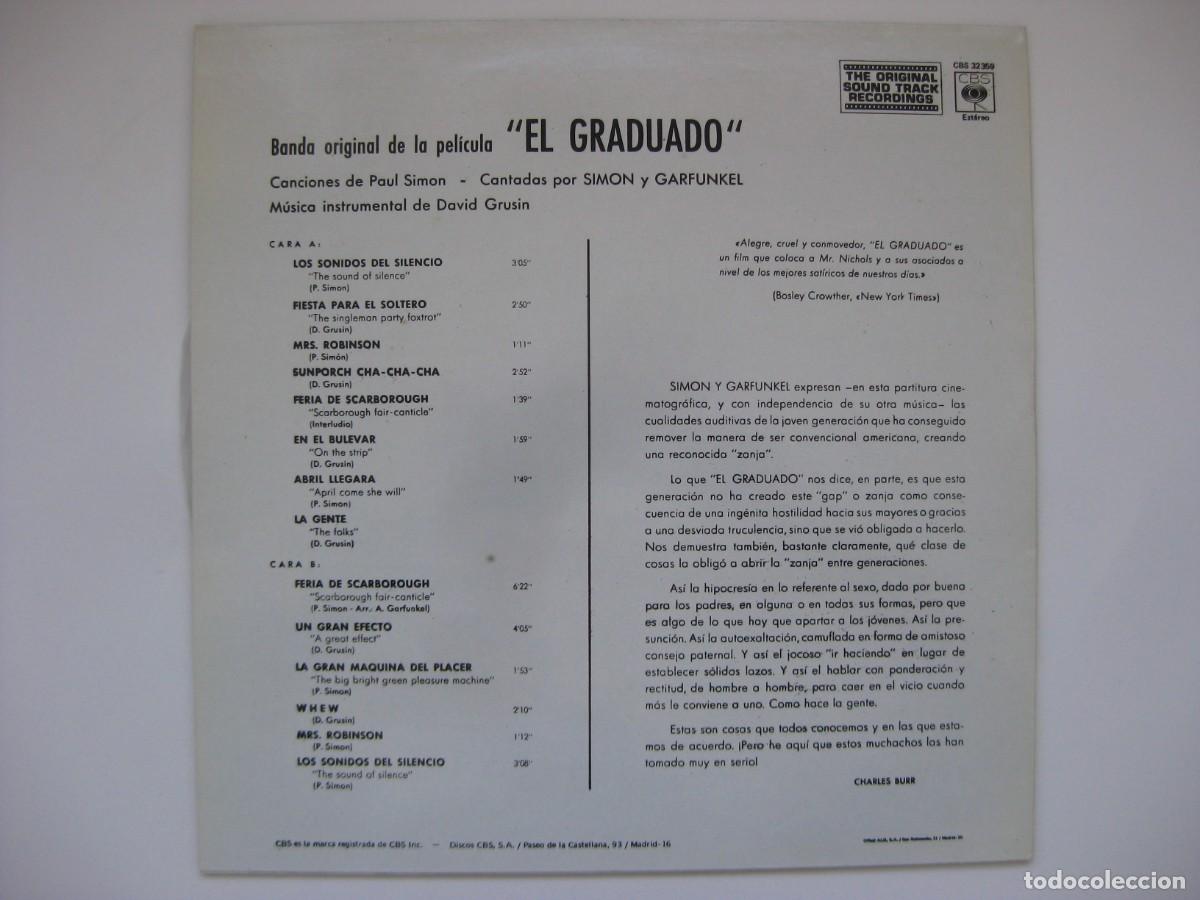 Discos de vinilo: DISCO VINILO LP SIMON AND GARFUNKEL EL GRADUADO - Foto 2