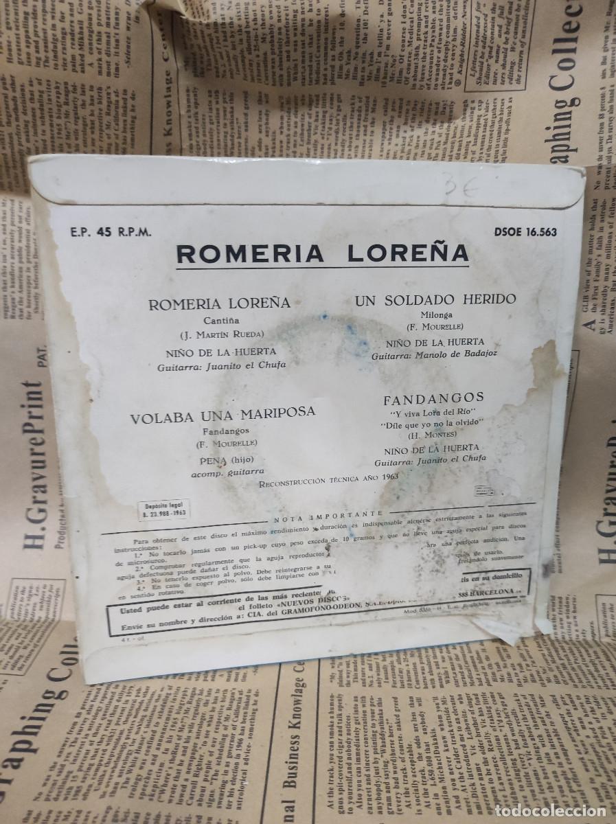 Discos de vinilo: Ni&ntilde;o De La Huerta &ndash; Romeria Lore&ntilde;a - Foto 2