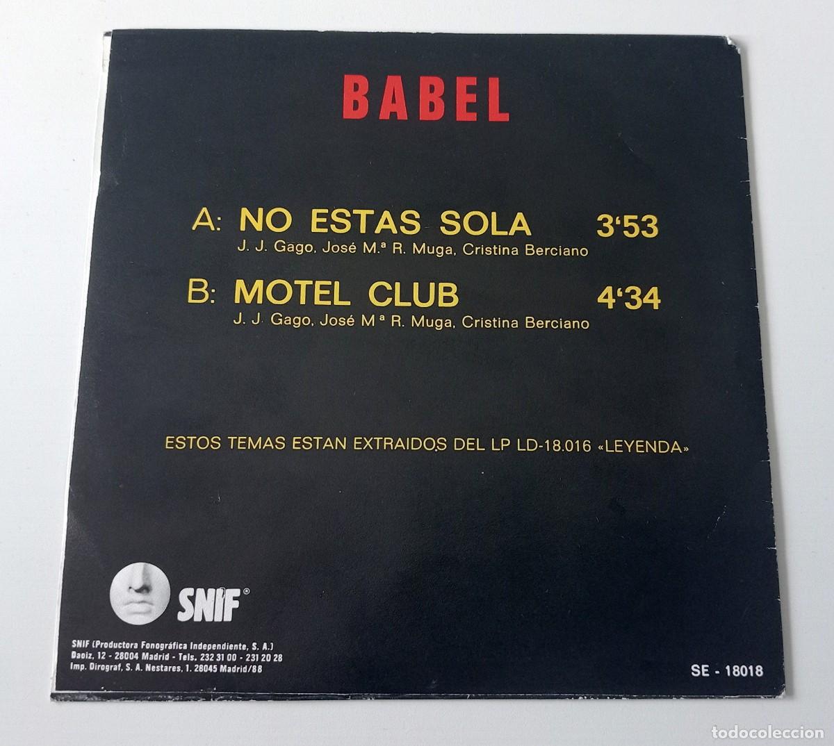 Discos de vinilo: SINGLE BABEL - NO EST&Aacute;S SOLA - Foto 2