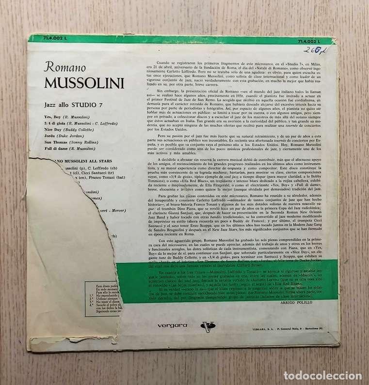Discos de vinilo: ROMANO MUSSOLINI - JAZZ ALLO STUDIO 7 (vinilo LP) - Foto 2