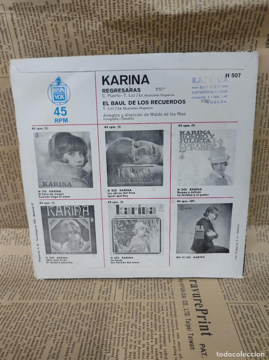 Discos de vinilo: Karina &ndash; Regresar&aacute;s / El Baul De Los Recuerdos - Foto 2