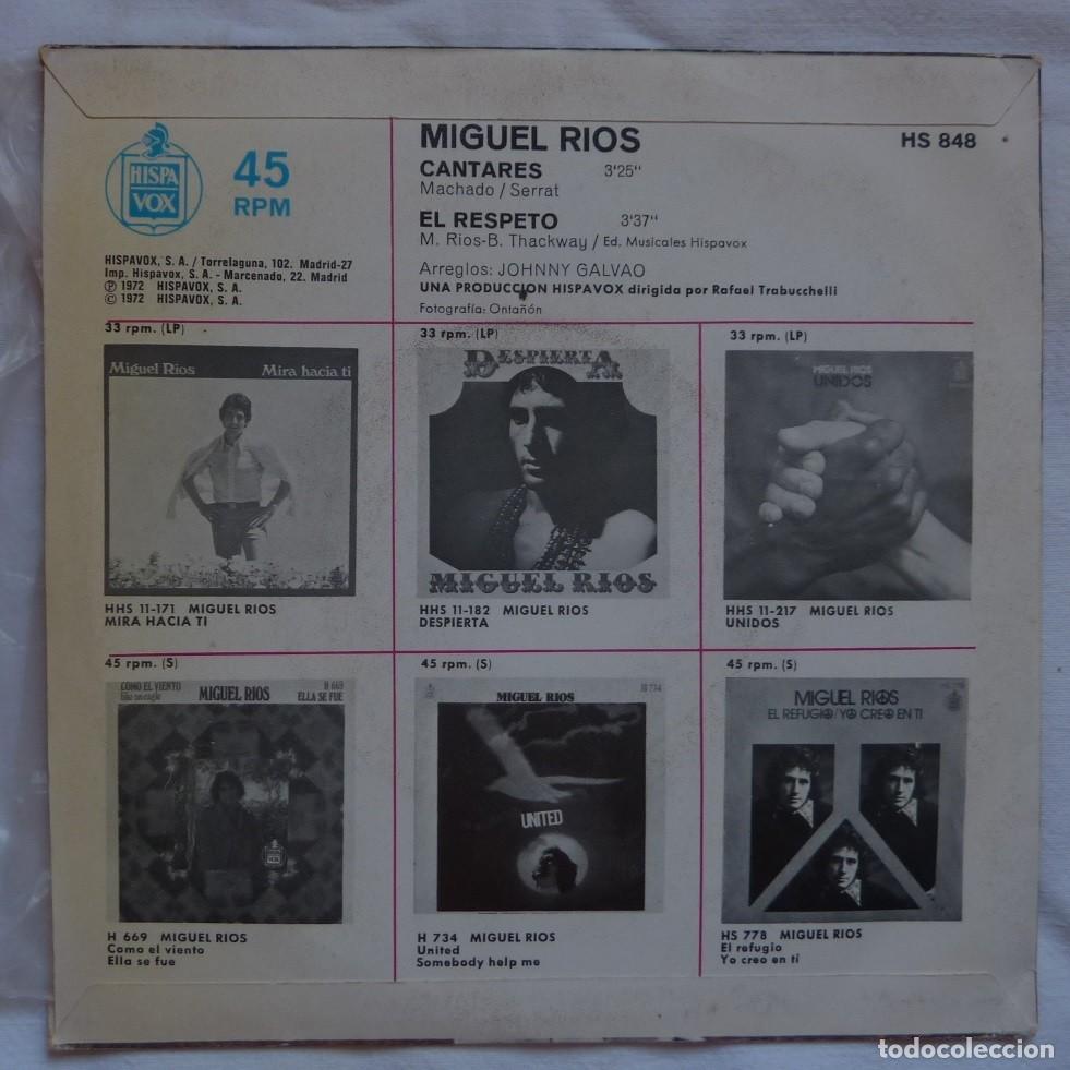 Discos de vinilo: MIGUEL RIOS // CANTARES // 1972 // SINGLE - Foto 2