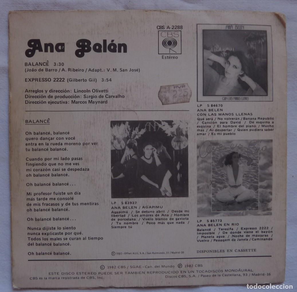 Discos de vinilo: ANA BELEN // BALANCE // 1982 // SINGLE - Foto 2