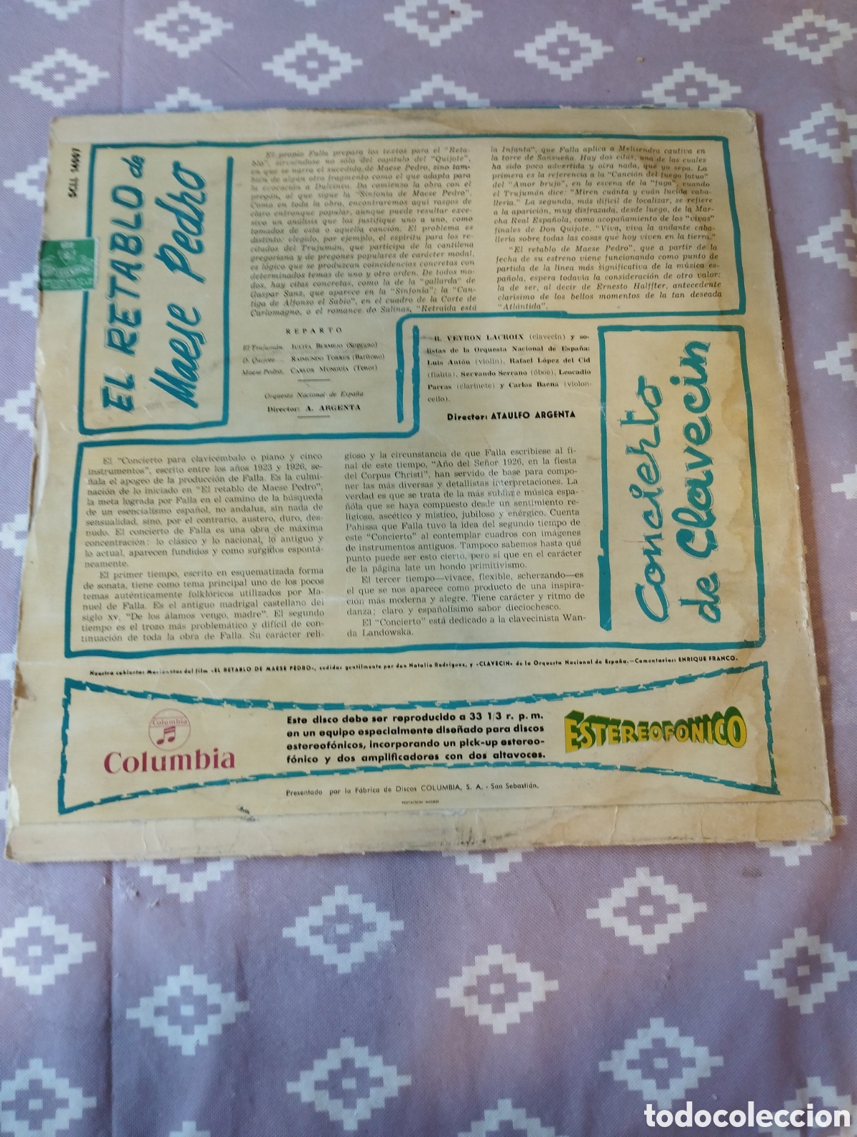 Discos de vinilo: El retablo de maese Pedro M.de Falla - Foto 2