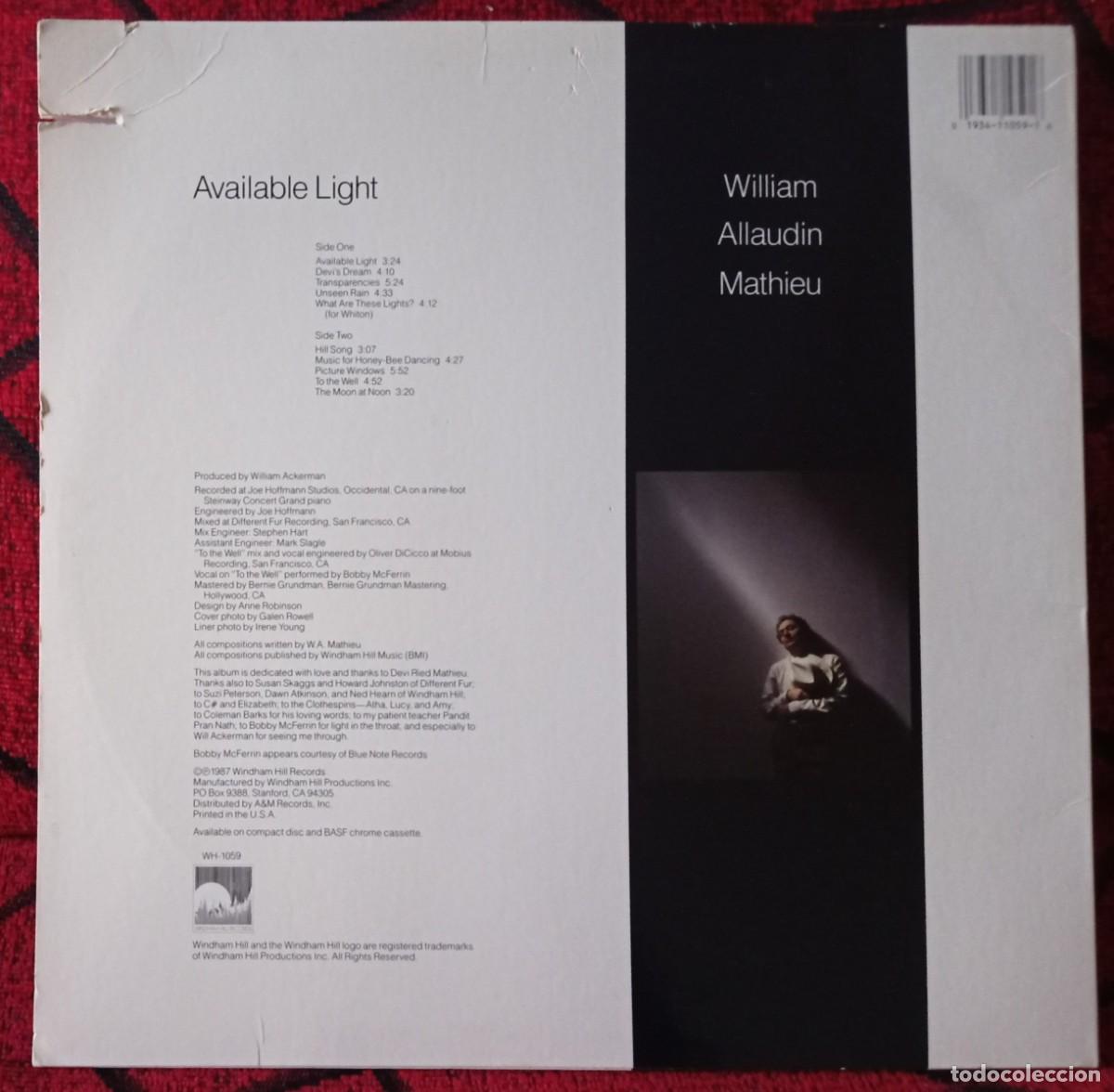 Discos de vinilo: W.A. MATHIEU (William Alaudin) ** Available Light ** VINILO 1987 USA LP - Foto 2