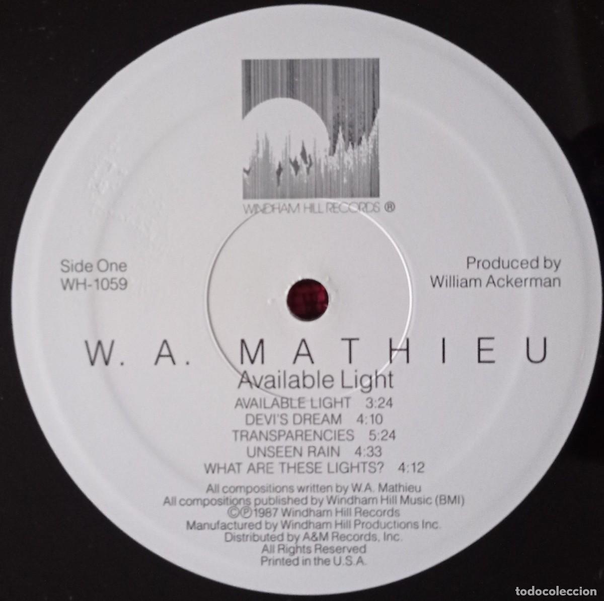 Discos de vinilo: W.A. MATHIEU (William Alaudin) ** Available Light ** VINILO 1987 USA LP - Foto 3
