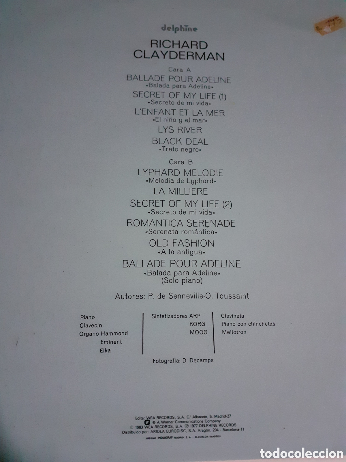Discos de vinilo: Richard Clayderman, balada para Adeline - Foto 2