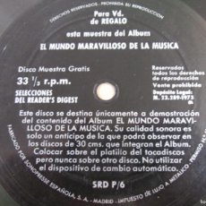 Discos de vinilo: MUESTRA DEL ÁLBUM EL MUNDO MARAVILLOSO DE LA MÚSICA. FLEXIDISC PROMO 7” 1973. IMPECABLE