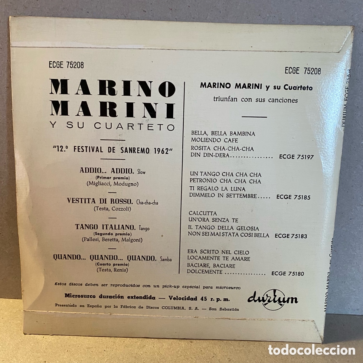 Discos de vinilo: Marino Marini Y Su Cuarteto - Addio... Addio (7&rdquo;, EP, Tri) - Foto 2